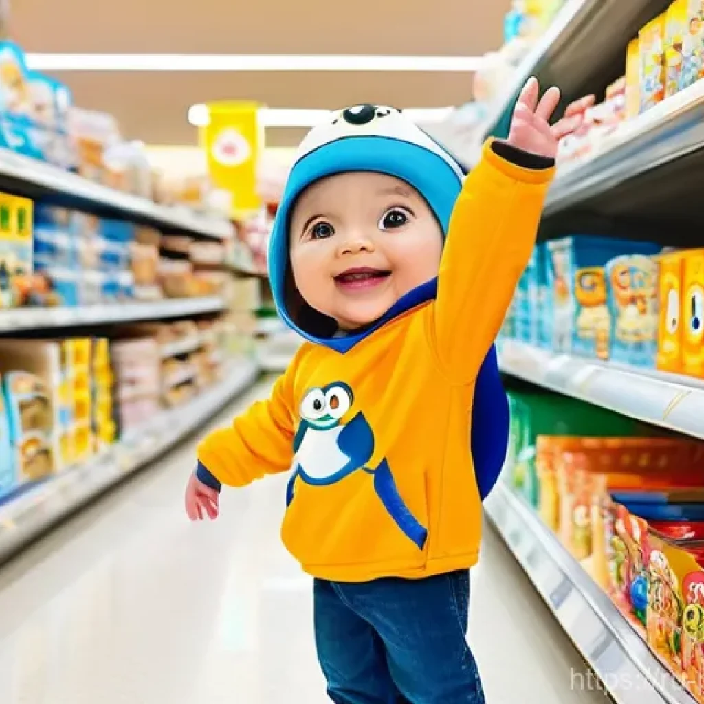 뽀로로의 브랜드 콜라보 사례 - A joyful young child, around 5-6 years old, with bright eyes and a wide, sincere smile, is wearing a...