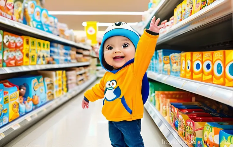 뽀로로의 브랜드 콜라보 사례 - A joyful young child, around 5-6 years old, with bright eyes and a wide, sincere smile, is wearing a...