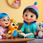뽀로로 퀴즈 이벤트 - **Prompt 1: Joyful Family Pororo Quiz Night**
"A cozy, brightly lit living room filled with warm...