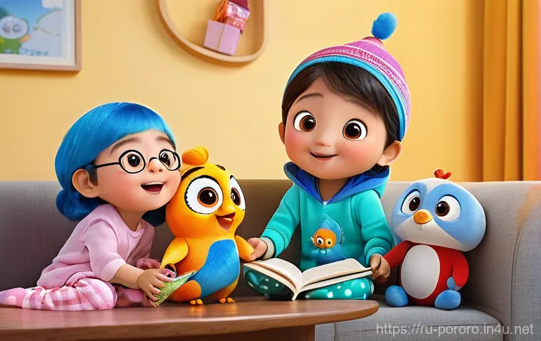 뽀로로 퀴즈 이벤트 - **Prompt 1: Joyful Family Pororo Quiz Night**
"A cozy, brightly lit living room filled with warm...