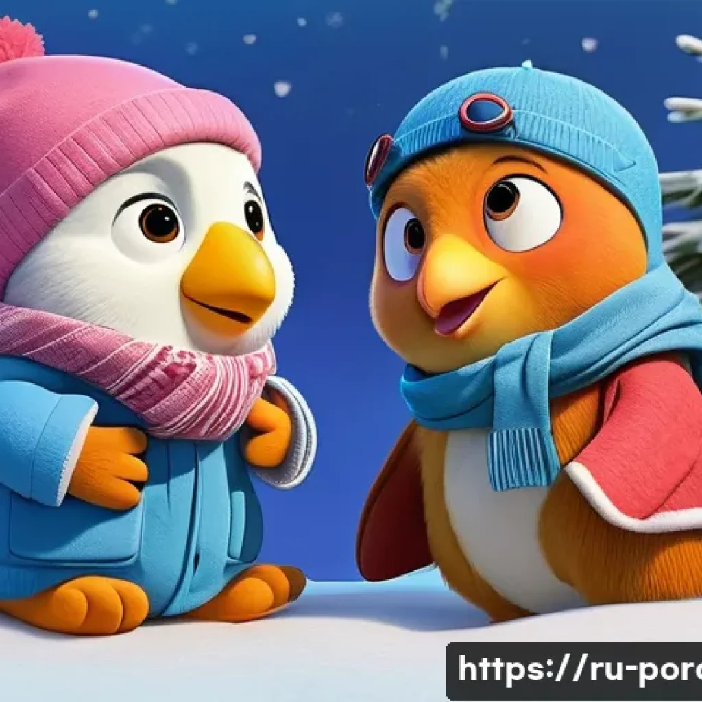 뽀로로의 유아 심리학적 접근 - **A heartwarming scene depicting emotional support and friendship in the snowy Pororo Village.** Por...