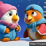 뽀로로의 유아 심리학적 접근 - **A heartwarming scene depicting emotional support and friendship in the snowy Pororo Village.** Por...