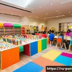 뽀로로 관련 이벤트 참여 후기 - A lively children’s event scene featuring diverse interactive play zones and craft workshops, filled...
