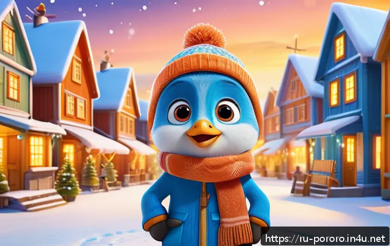 뽀로로의 첫 방영일과 시청률 - A charming 3D-rendered scene featuring Pororo the little blue penguin wearing a cozy orange aviator ...