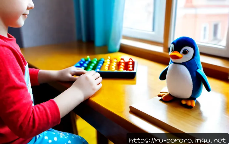 Home 17 뽀로로를 활용한 유아 교육법 - Photorealistic cozy Russian family apartment playroom, a preschool child sitting at a low wooden tab...