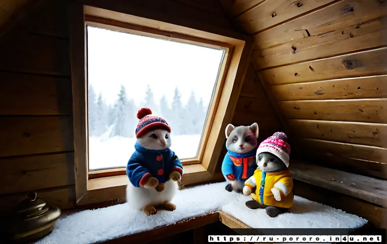 Home 30 뽀로로 캐릭터들의 숨겨진 이야기 - Photorealistic cinematic scene of three charming small animal friends in colorful winter outfits exp...